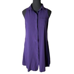 A.N.A. A NEW APPROACH Purple Sleeveless Shirt Dress Button Down Pocket Sz Small